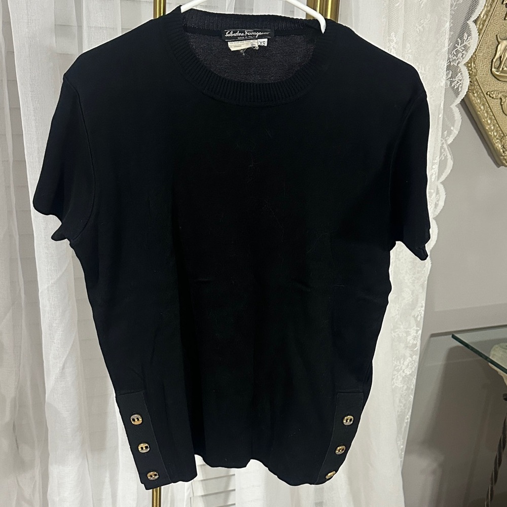 Salvatore Ferragamo Cotton Black Short Sleeve Sweater